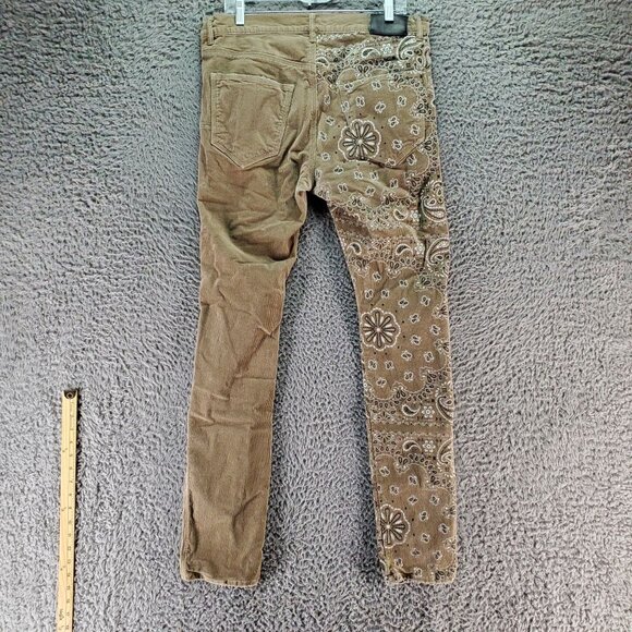 Purple Brand Jeans Mens 34x34 Brown Button Fly Corduroy Paisley Print Skinny - Picture 12 of 16